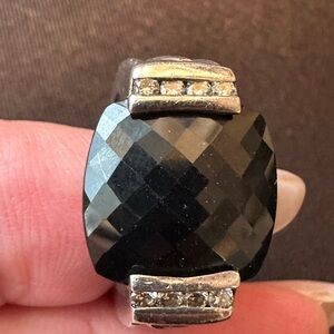 Black Faceted Stone Ring with Silver Accents